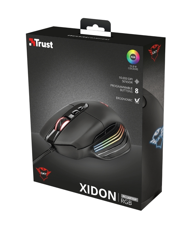 Mouse Gamer Trust GXT 940 Xidon, RGB, 10000 DPI, 8 Botões Programáveis, USB, Preto