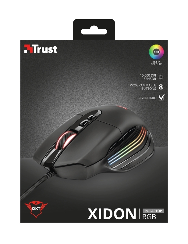 Mouse Gamer Trust GXT 940 Xidon, RGB, 10000 DPI, 8 Botões Programáveis, USB, Preto