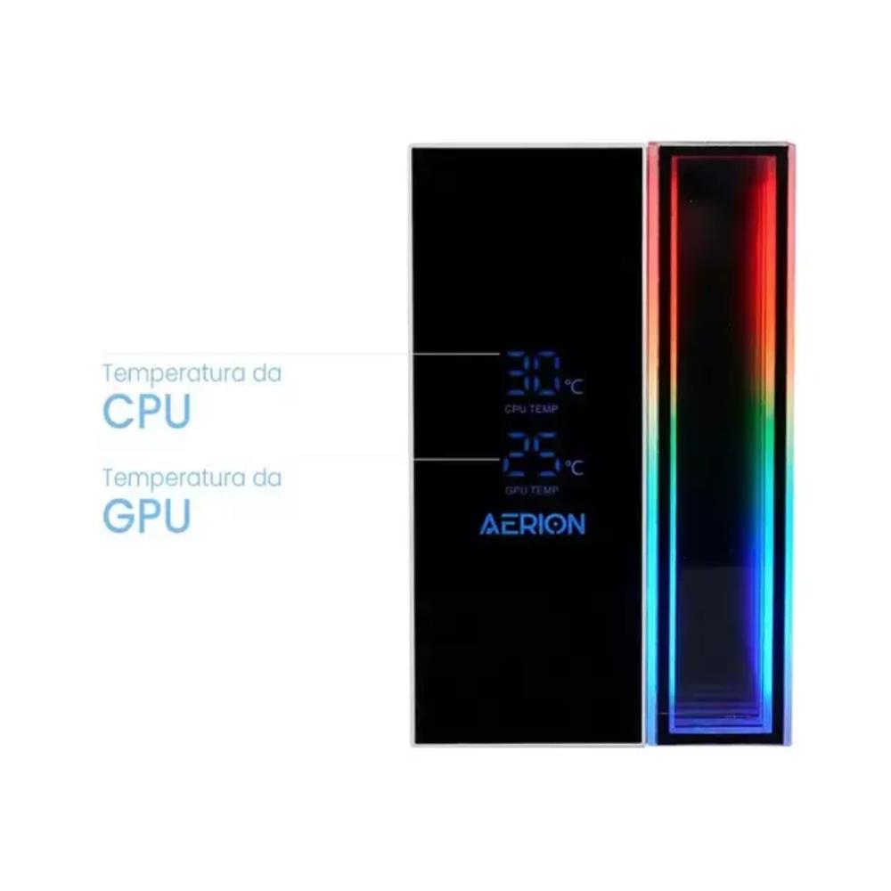 Air Cooler Aerion Titan Black, 120mm, RGB, Display Digital, 4 Heatpipes 6mm, Preto