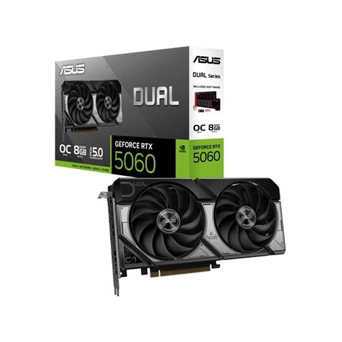 Placa de vídeo ASUS Dual RTX 5060 OC 8 GB, GDDR7, Boost 2, 565 MHz, Preto