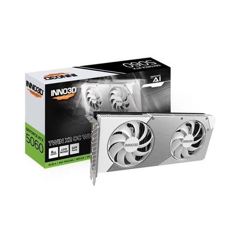 Placa de Vídeo INNO3D NVIDIA GeForce RTX 5060 TWIN X2 OC, 8GB, GDDR7, DLSS, Ray Tracing, Branco