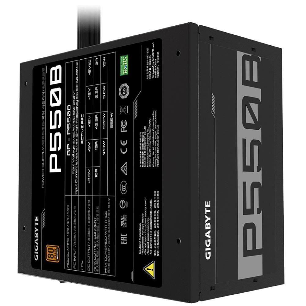 Fonte Gigabyte P550B, 550W, 80 Plus Bronze, PFC Ativo, Preto