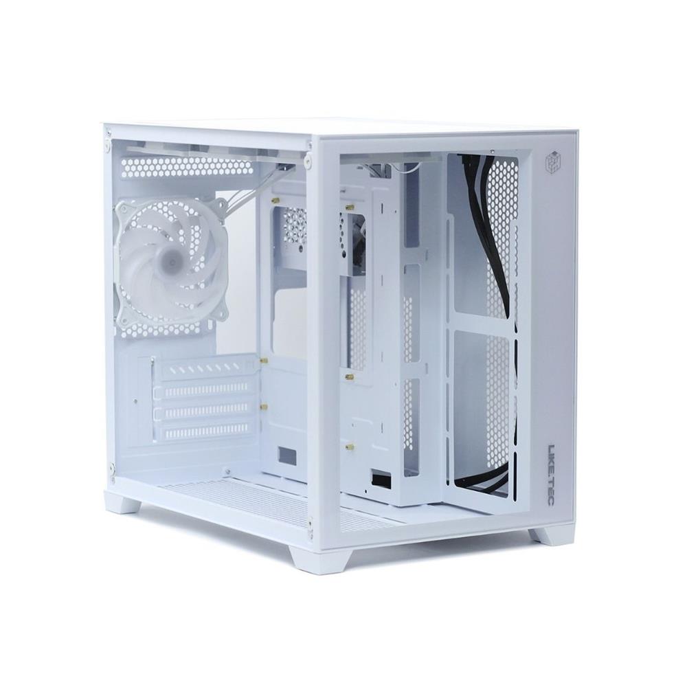 Gabinete Gamer Liketec Cube Kirra Snow, RGB, Mid Tower, Vidro Temperado, mATX, Branco, Sem Fonte, Com 4 Fans