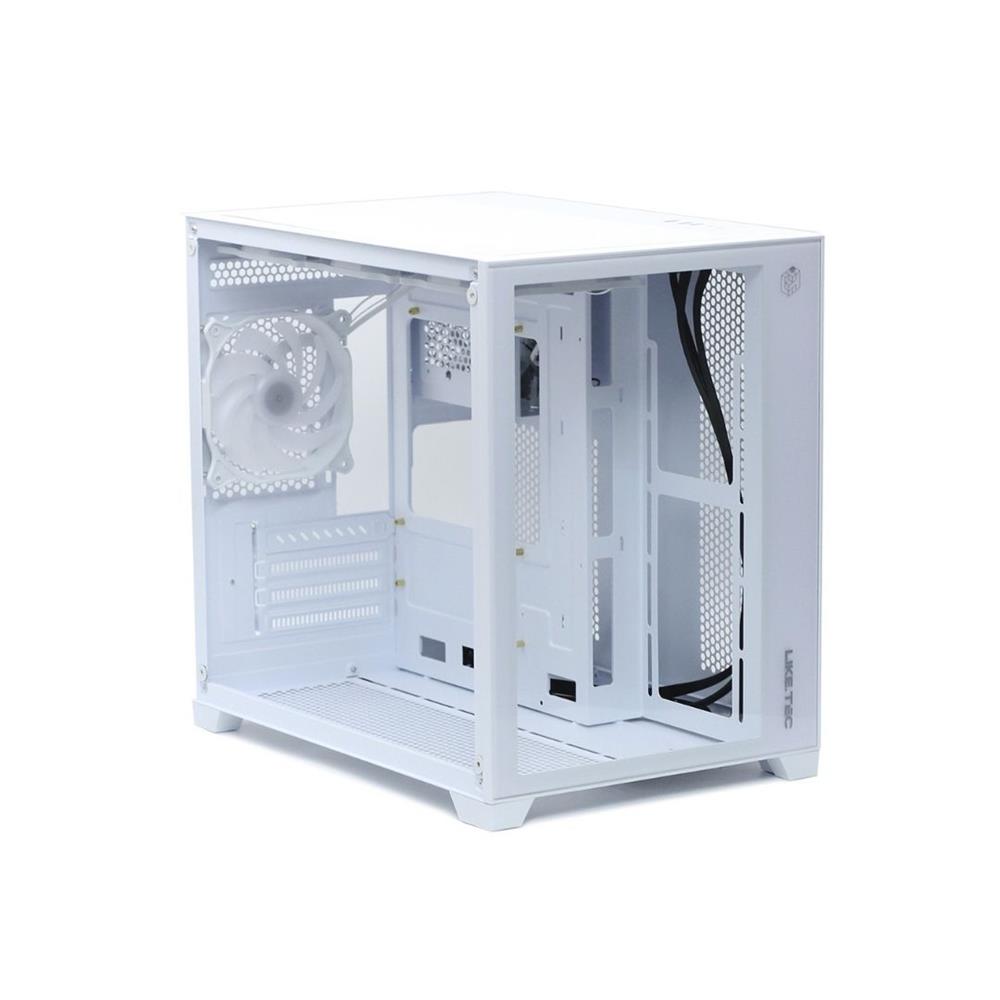 Gabinete Gamer Liketec Cube Kirra Snow, RGB, Mid Tower, Vidro Temperado, mATX, Branco, Sem Fonte, Com 4 Fans
