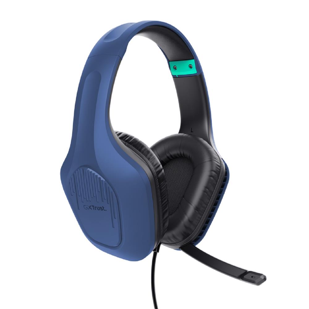 Headset Gamer Trust GXT 415B Zirox, Com Fio, Microfone, ABS, Couro Sintético, Azul