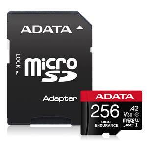 Cartão de Memória Adata High Endurance MicroSD , 256GB , Classe 10 , com Adaptador SD