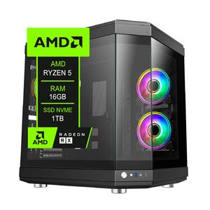 PC Gamer Chipart , AMD Ryzen 5 5500 , Chipset B550 , 16GB (2x8) DDR4 , SSD NVMe 1TB , RX 6600 , 9 Fans