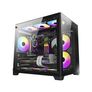 Gabinete Gamer Liketec Cube Kirra , RGB , Mid Tower , Vidro Temperado , mATX , Preto , Sem Fonte , Com 4 Fans