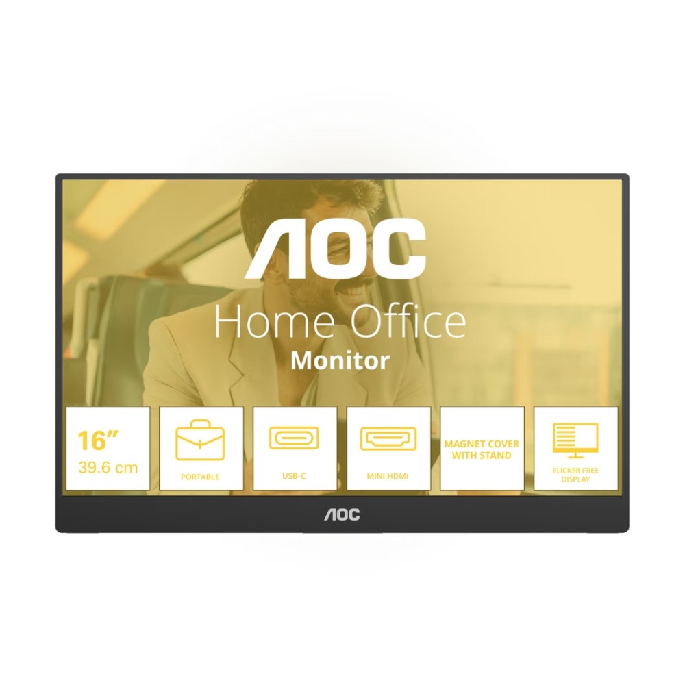 Monitor Portátil AOC , 15.6" , IPS , Full HD , 60Hz , 4ms , USB-C , Mini HDMI , 16T20E2