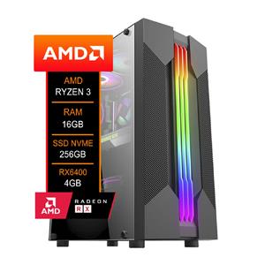 PC Gamer AMD , Ryzen 3 4100 , RX6400 4GB , 16GB DDR4 (2x8GB) , SSD 256GB NVMe