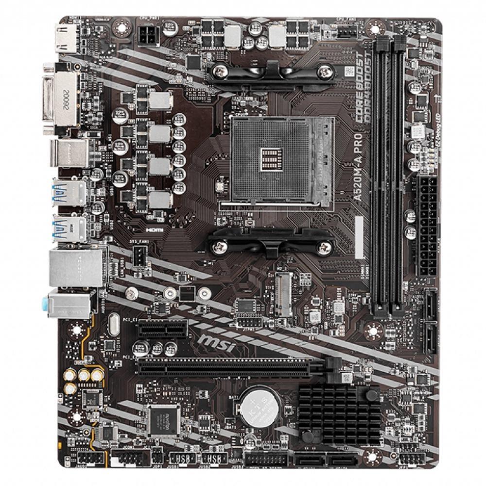Placa Mãe MSI A520M-A Pro , Chipset A520 , AM4 , mATX , DDR4 OC 4400MHz , M.2 NVMe , HDMI , Suporte Ryzen 5000 Series