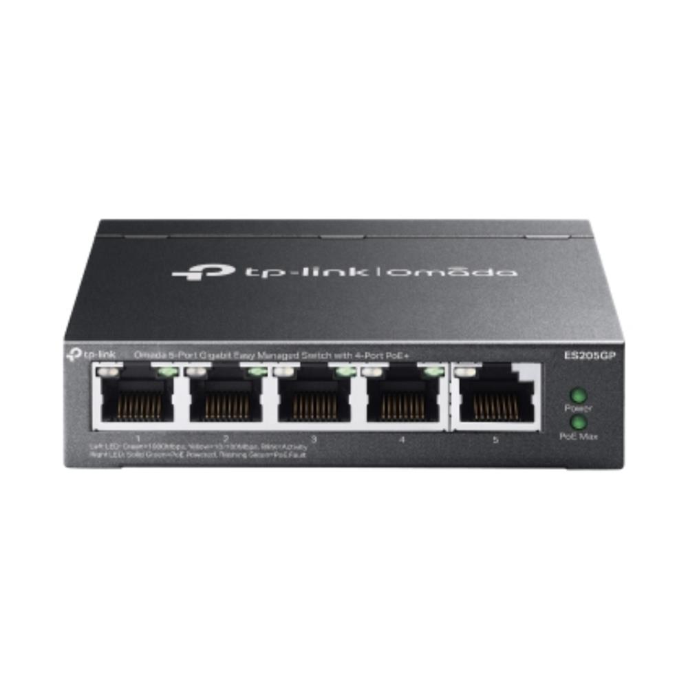 Switch TP-Link Omada ES205GP , 5 Portas Gigabit , 4 Portas PoE+ , 65W , Gerenciável , Cinza