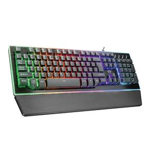 Teclado Gamer Trust GXT 860 Thura , LED Rainbow , Semi Mecânico , com Apoio de Pulso , USB , Preto