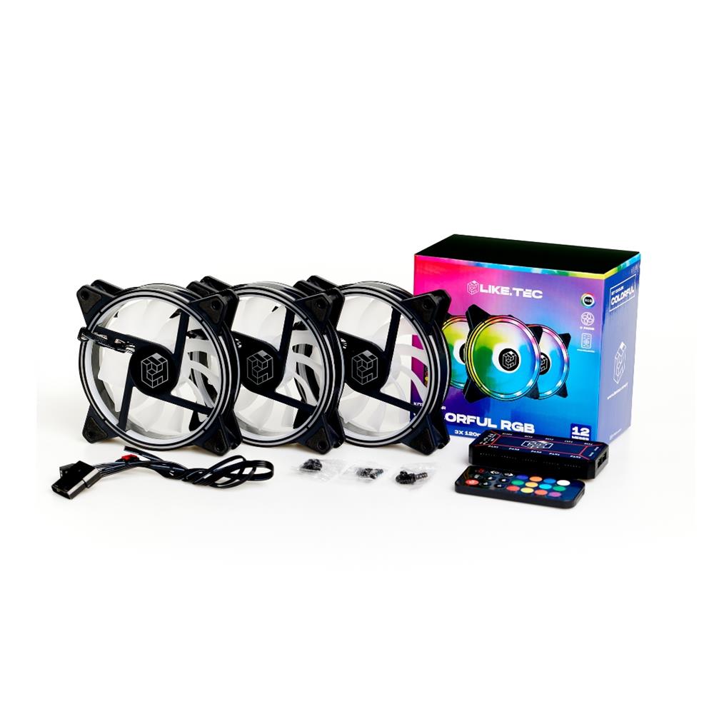 Kit 3x Fan Flash Liketec 120 mm, Ventoinhas para Gabinete, Preto, RGB