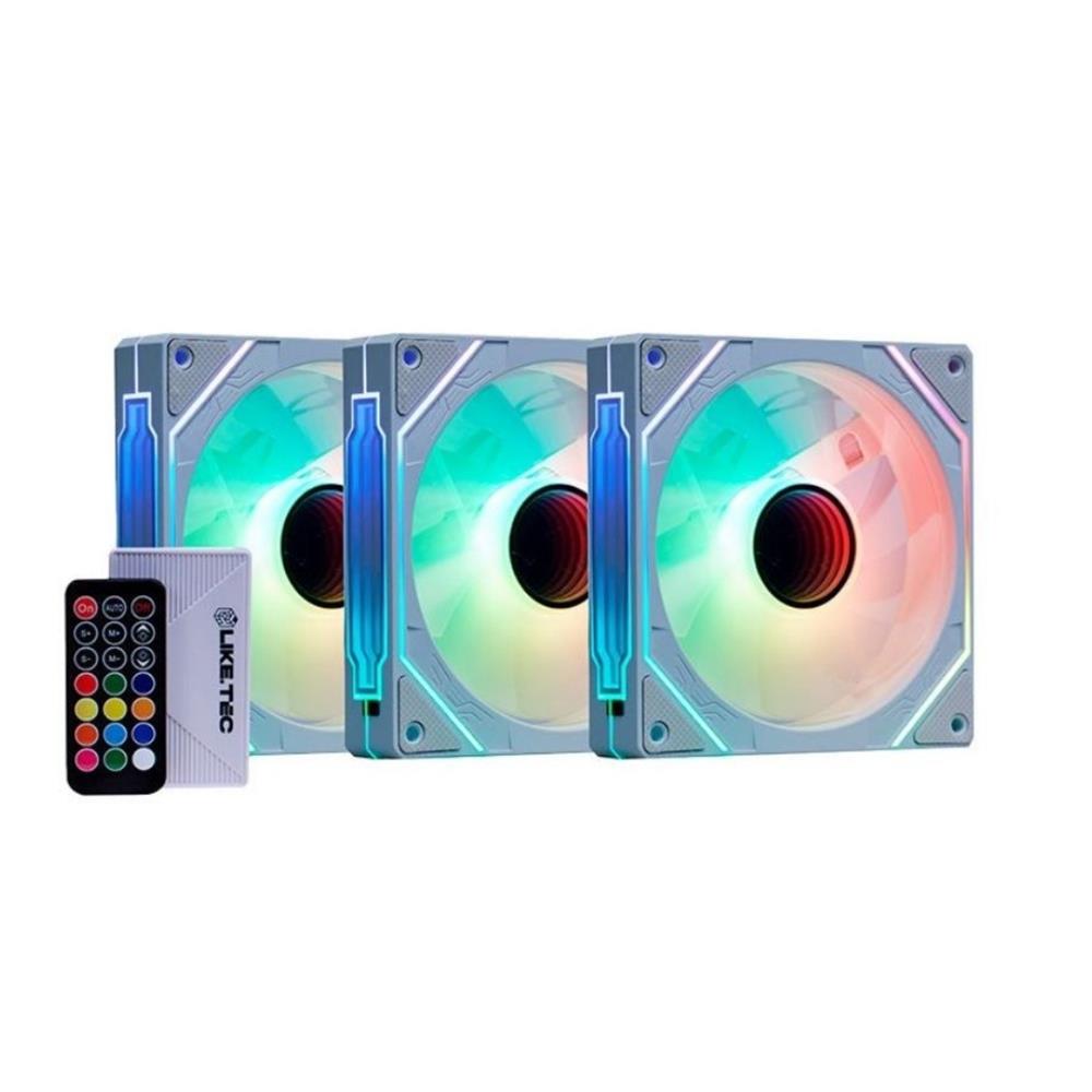 Kit Fan Com 3 Unidades Liketec Enigma ARGB, 120mm, Com Controladora, Branco
