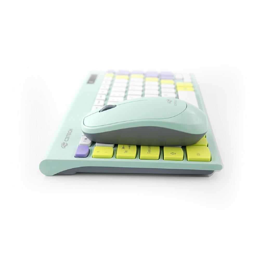 Kit Teclado + Mouse Sem Fio K-W71GN Verde TKL C3Tech
