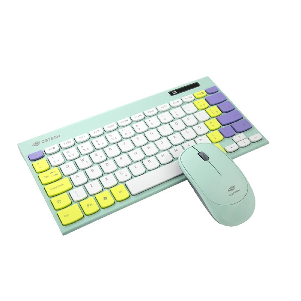 Kit Teclado + Mouse Sem Fio K-W71GN Verde TKL C3Tech
