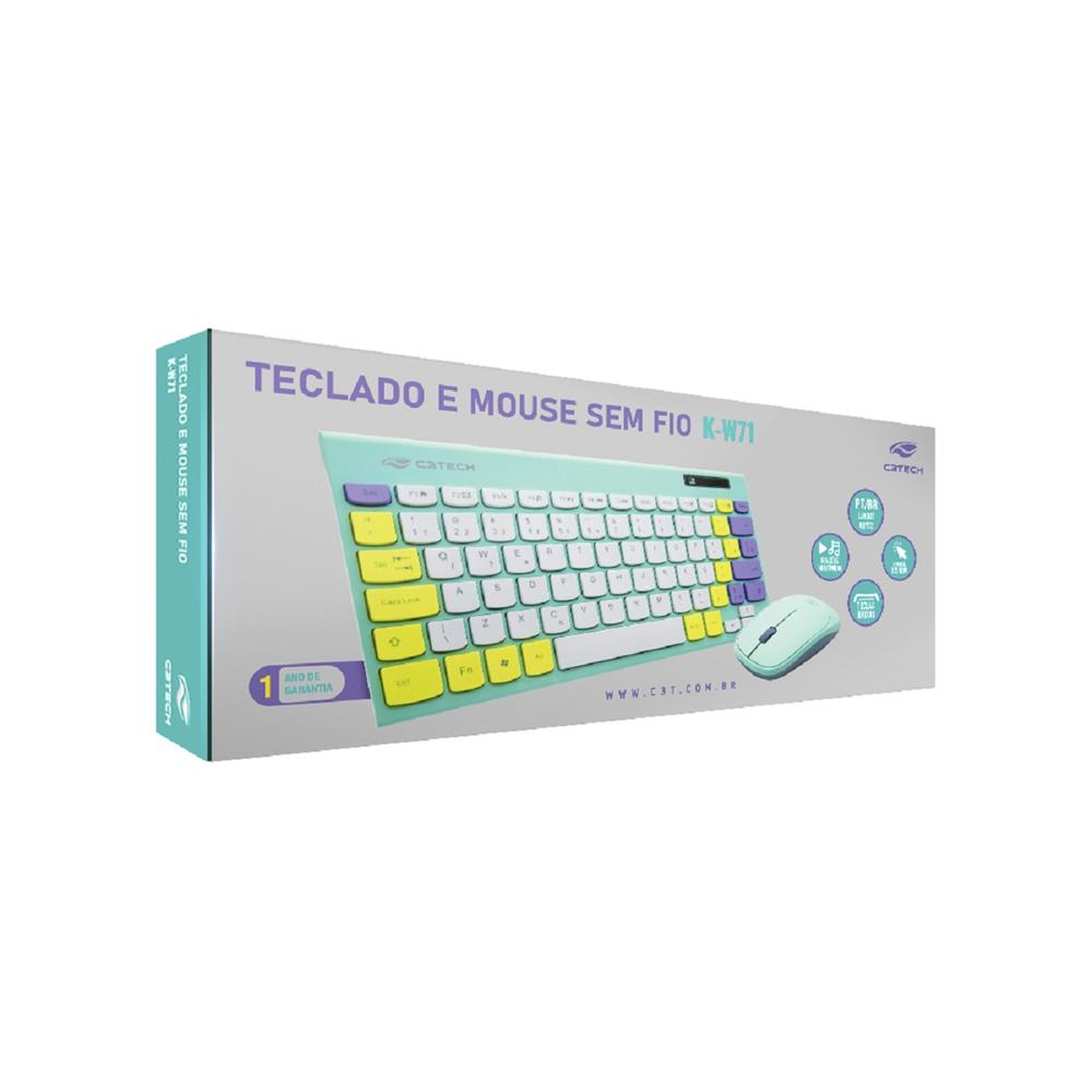 Kit Teclado + Mouse Sem Fio K-W71GN Verde TKL C3Tech
