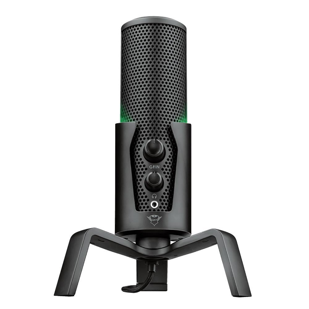Microfone Gaming Trust GXT 258 Streamer Fyru, Com Fio, Com Tripé, 4 Modelos de Gravação, Preto