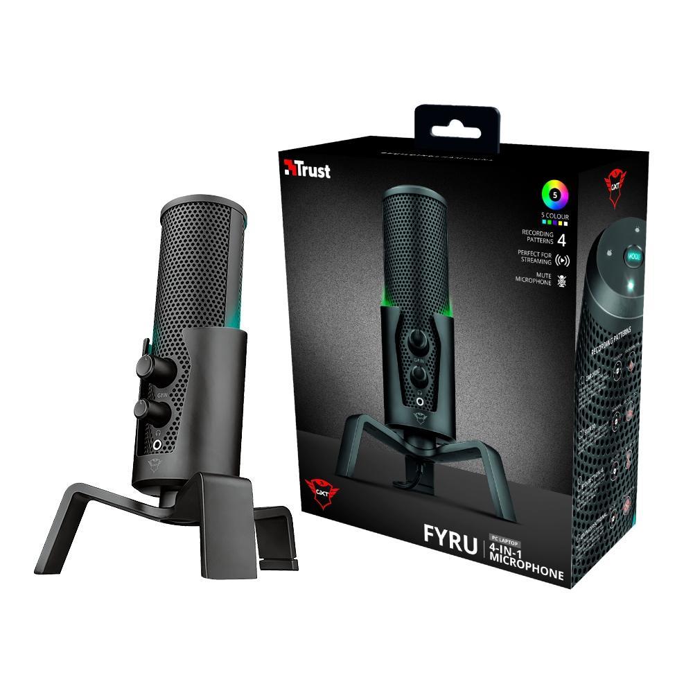 Microfone Gaming Trust GXT 258 Streamer Fyru, Com Fio, Com Tripé, 4 Modelos de Gravação, Preto