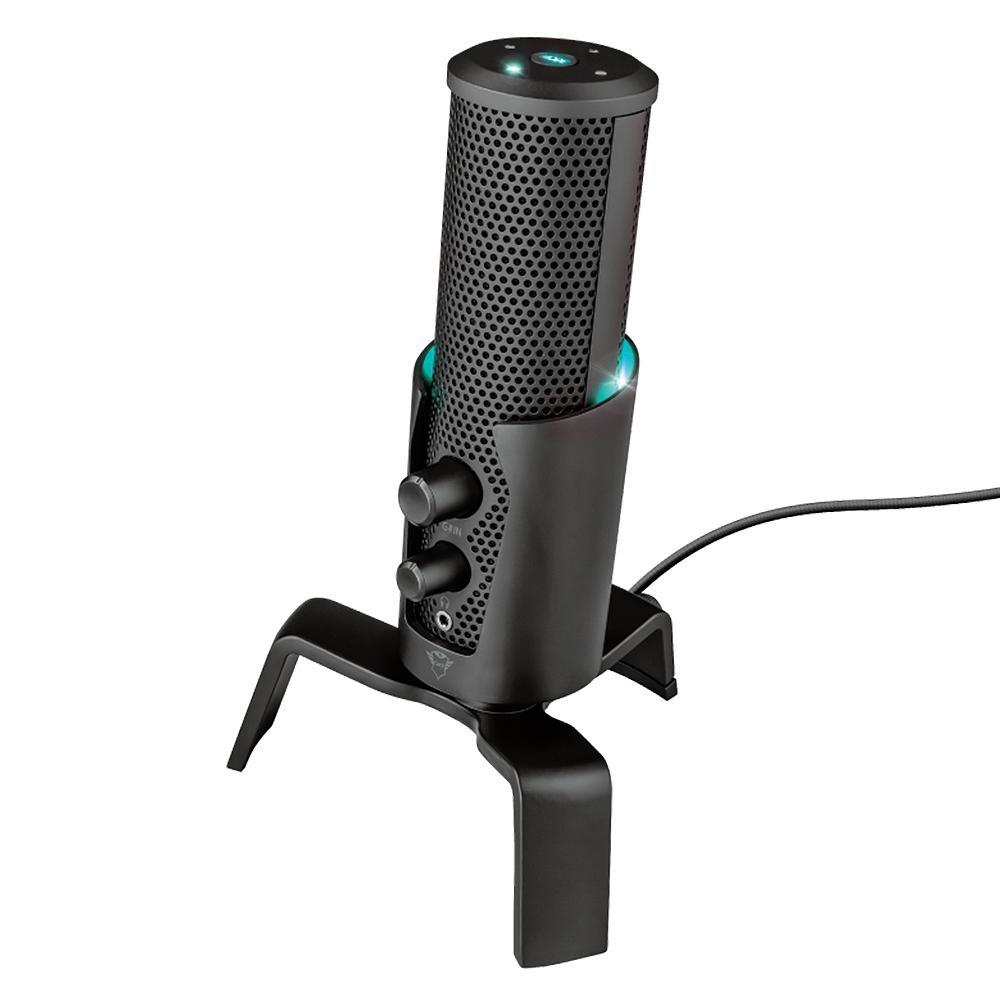 Microfone Gaming Trust GXT 258 Streamer Fyru, Com Fio, Com Tripé, 4 Modelos de Gravação, Preto