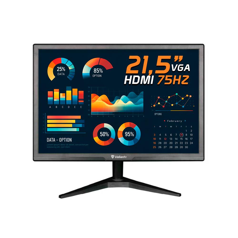 Monitor Valianty VT215X, 21.5 Polegadas, VGA, HDMI, 30W, 75Hz, Preto
