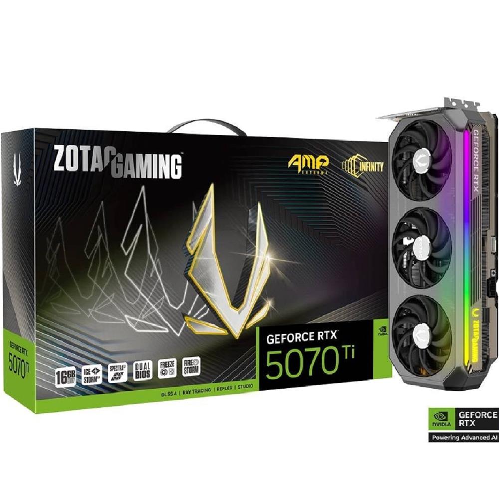 Placa  de Video Zotac RTX5070 TI EXT, 16GB, GDDR7, 256 BITS, DisplayPort, HDMI, UHBR, Preto