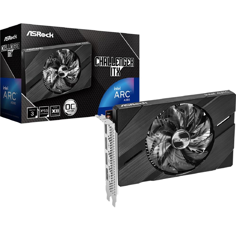 Placa de Vídeo ASRock Arc A380 Challenger ITX OC, 6GB, GDDR6, 96-Bit, Preto