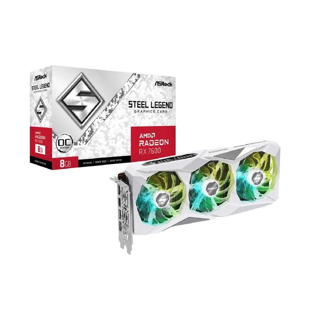 Placa de Vídeo ASRock Radeon RX 7600 Steel Legend OC, 8GB, GDDR6, 128-Bit, FSR, Ray Tracing, Branco