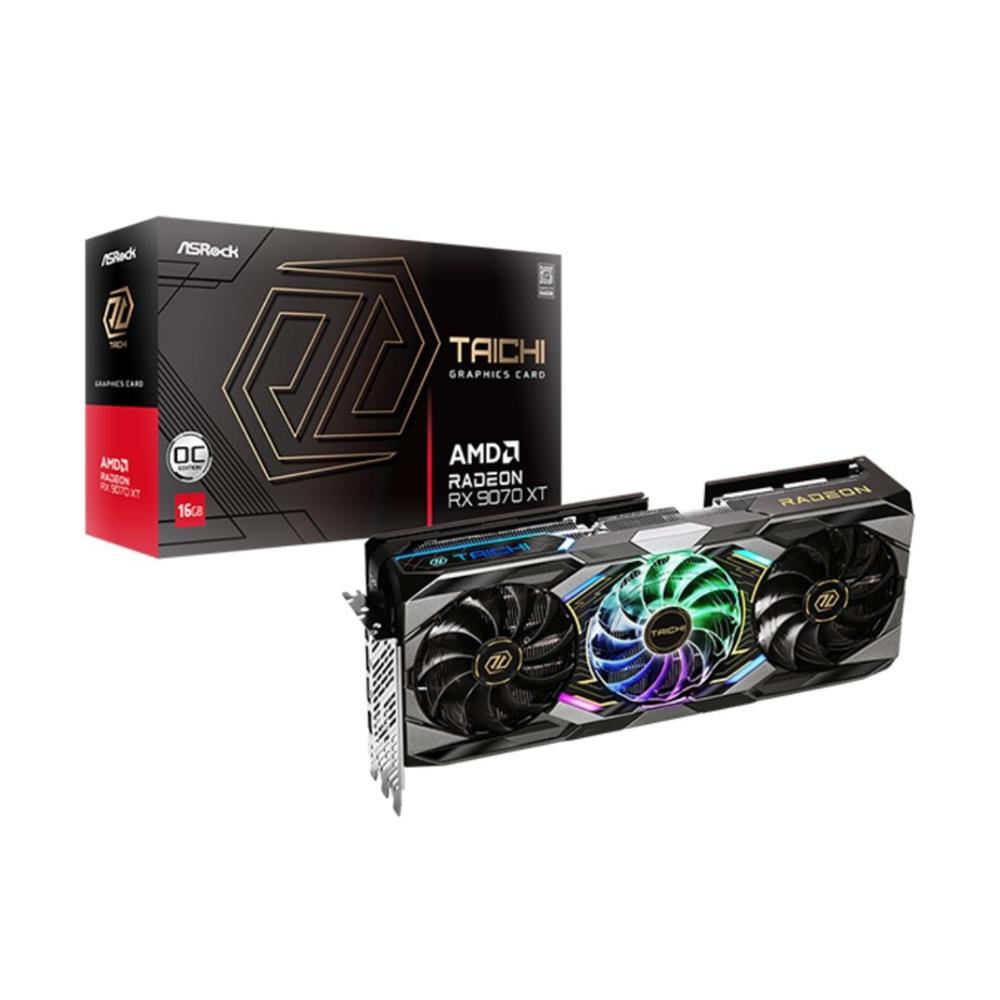 Placa de Vídeo ASRock Radeon RX 9070 XT Taichi OC, 16GB, GDDR6, 256-Bits, PCI Express 5.0, LEDs ARGB, Preto