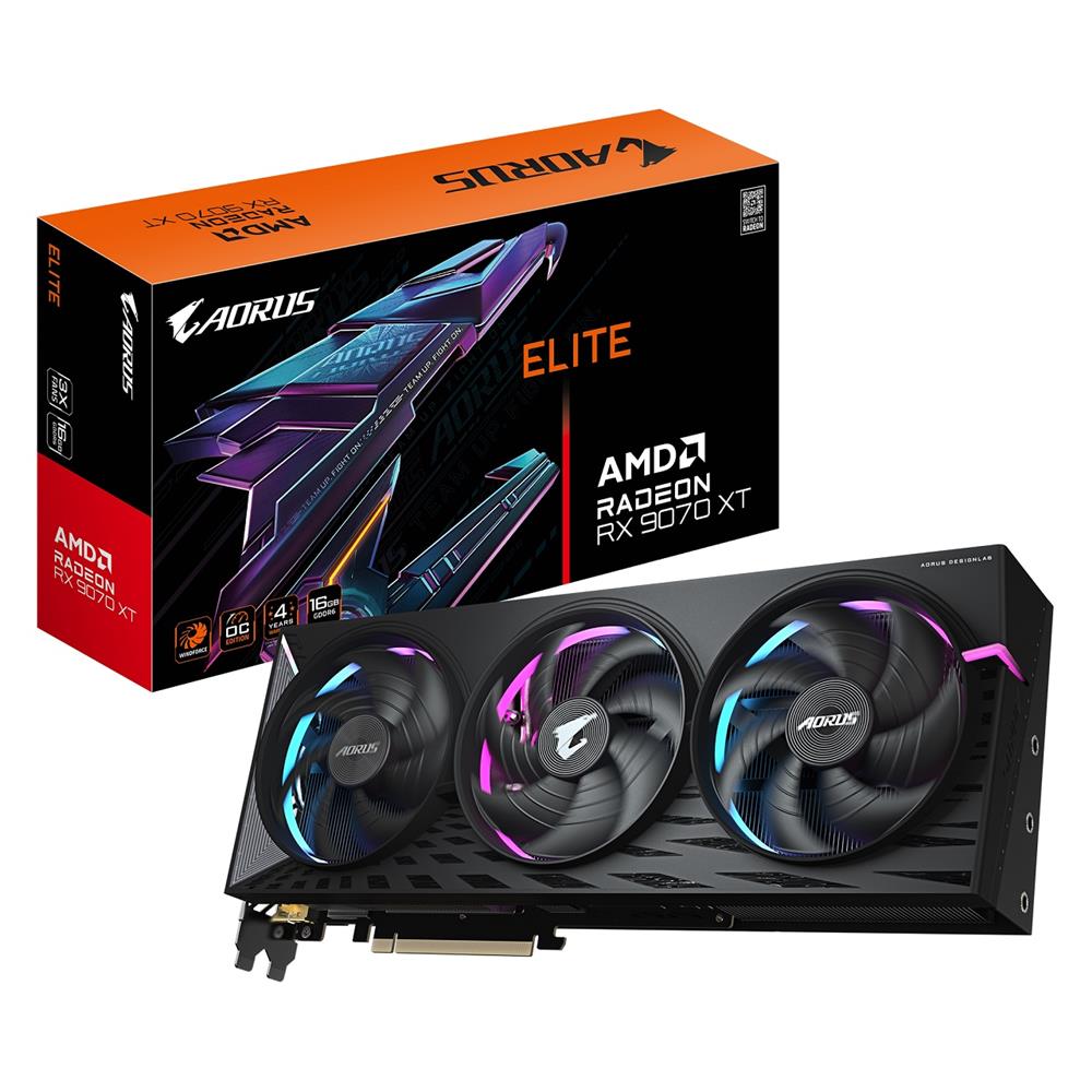 Placa de Vídeo Gigabyte Aorus Radeon RX 9070 XT Elite, 16GB, 256 Bits, GDDR6, DLSS, Ray Tracing, Preto