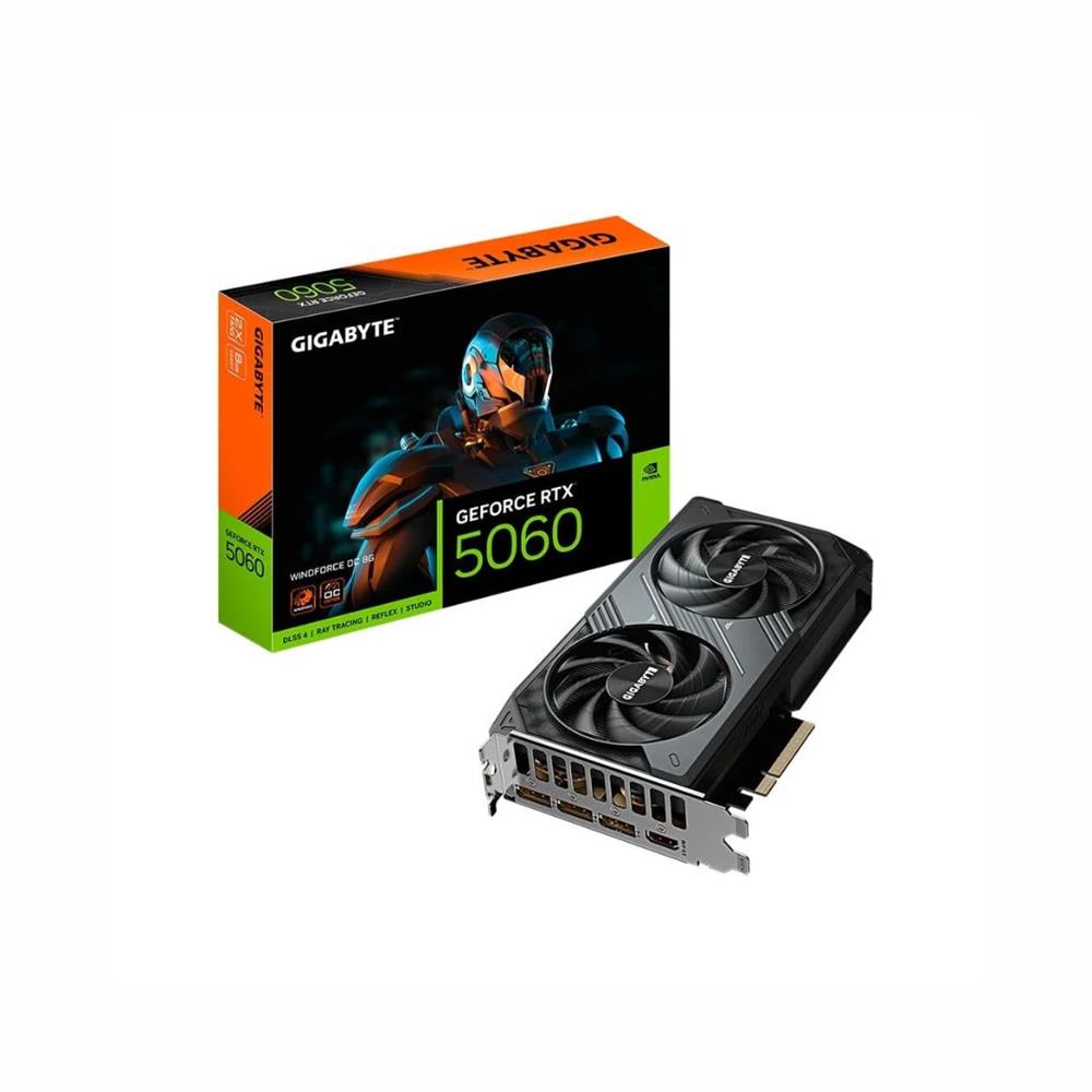 Placa de Vídeo Gigabyte GeForce RTX5060 WindForce , 8GB, GDDR7, 128-Bits, Displayport, HDMI, Preto