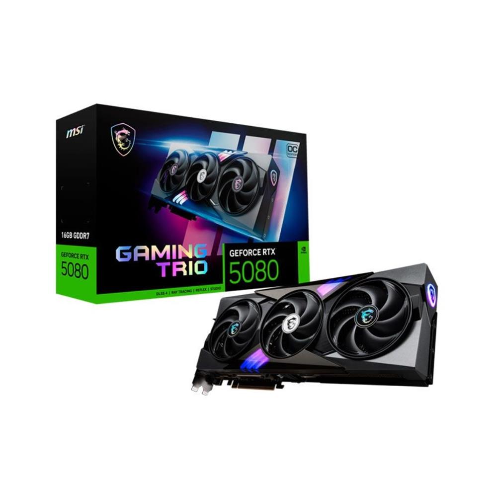 Placa de Vídeo MSI GeForce, RTX 5080, Gaming Trio OC, 16GB, GDDR7, PCIe 5.0