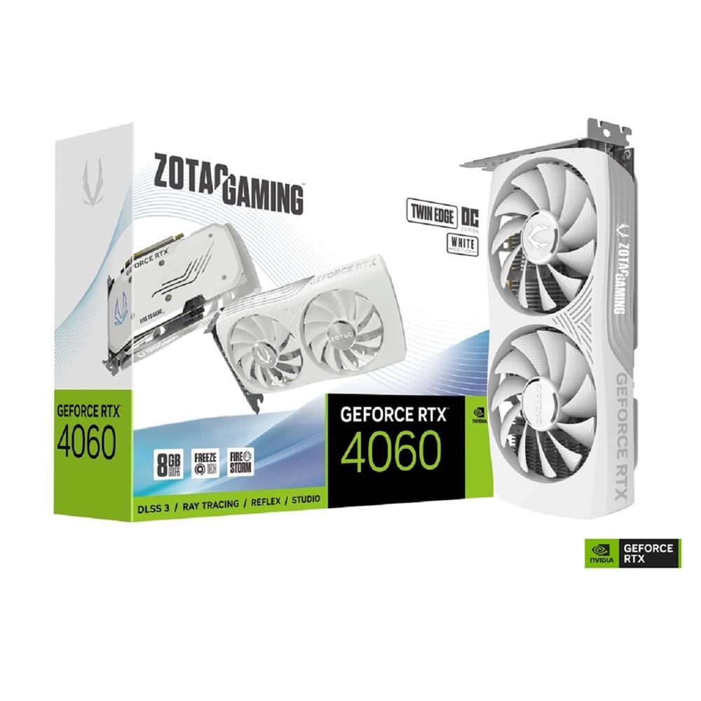 Placa de Vídeo Zotac GeForce, RTX 4060 Twin Edge OC, 8GB GDDR6, 128-Bit, Branco, ZT-D40600Q-10M