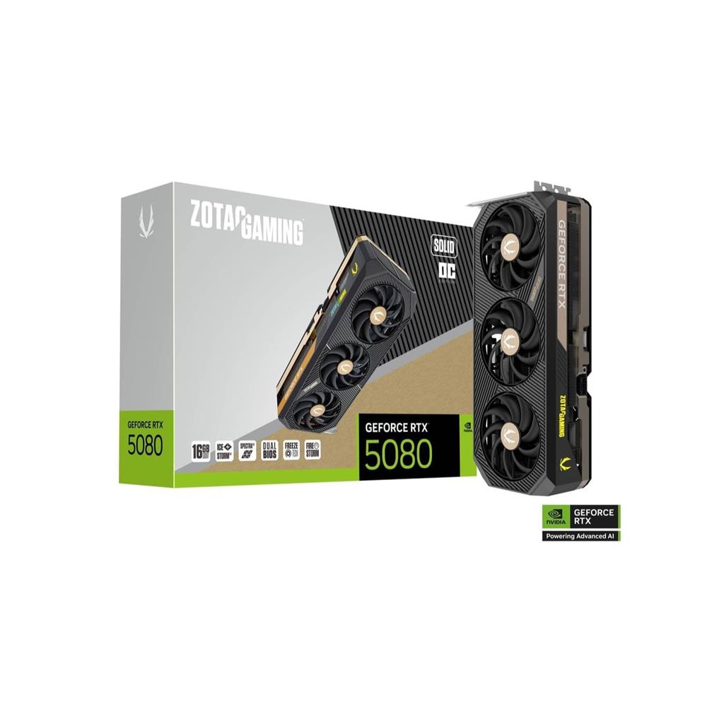 Placa de Vìdeo Zotac RTX 5080 OC, 16GB, GDDR7, 256 BITS, PCIe, DisplayPort, UHBR, Preto
