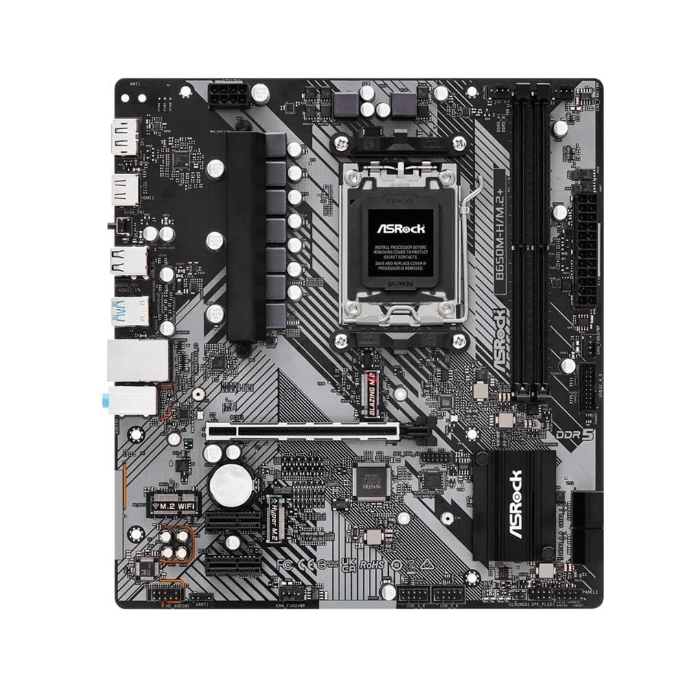 Placa-Mãe ASRock B650M-H/M.2+, Chipset B650m, AMD AM5, M-ATX, DDR5, Preto
