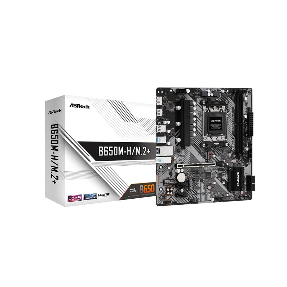 Placa-Mãe ASRock B650M-H/M.2+, Chipset B650m, AMD AM5, M-ATX, DDR5, Preto