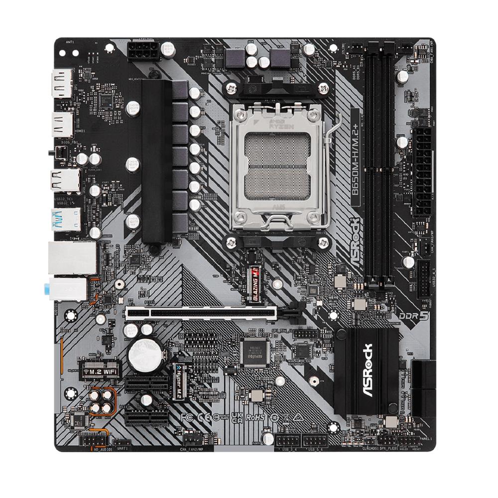 Placa Mãe ASRock B650M-H/M.2+, Chipset B650M, Amd AM5, m-ATX, DDR5
