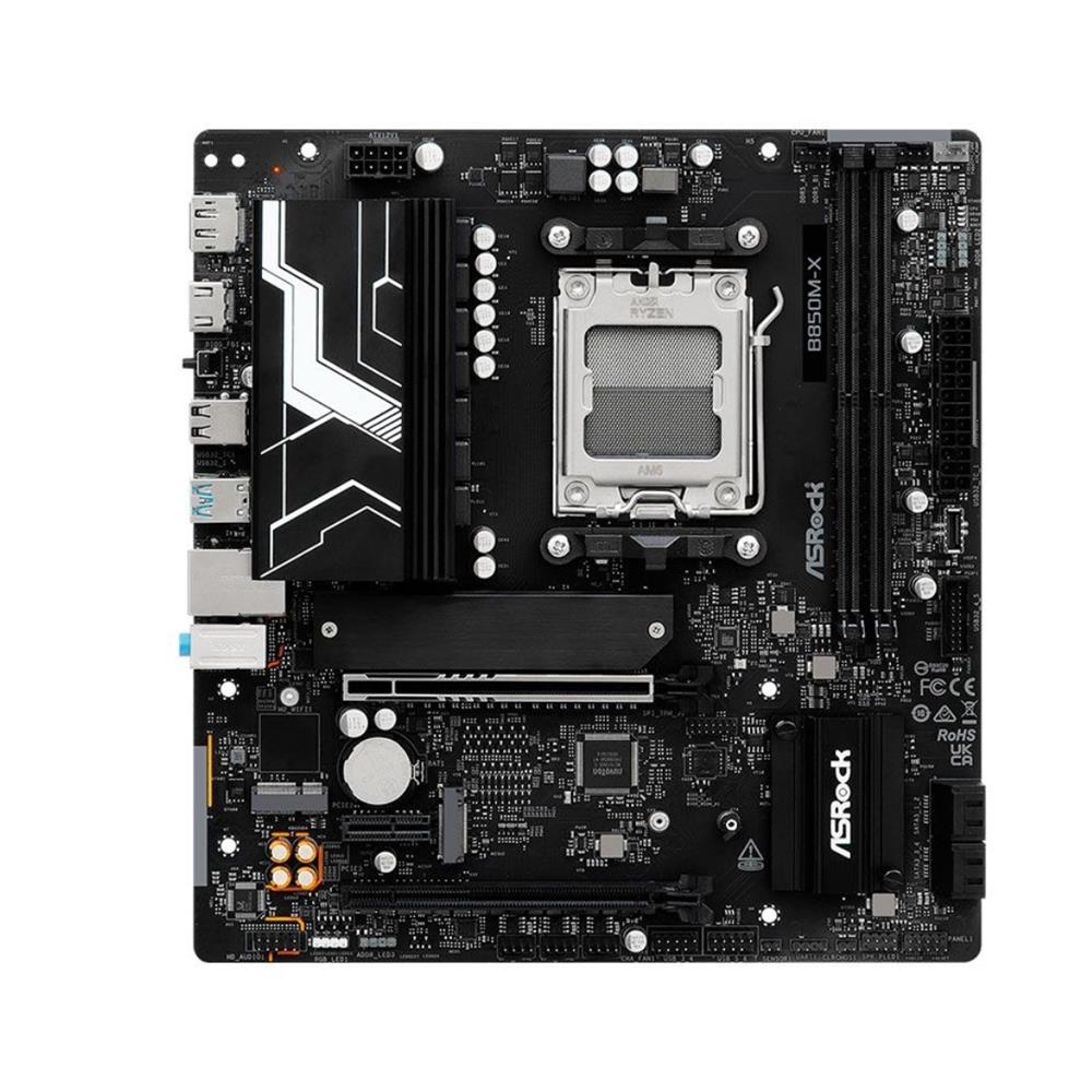 Placa-Mãe ASRock B850M-X R2.0, AM5, Micro ATX, DDR5, 8200MHz (OC), PCIe 5.0 x16, HDMI 2.1, DisplayPort 1.4, Preto