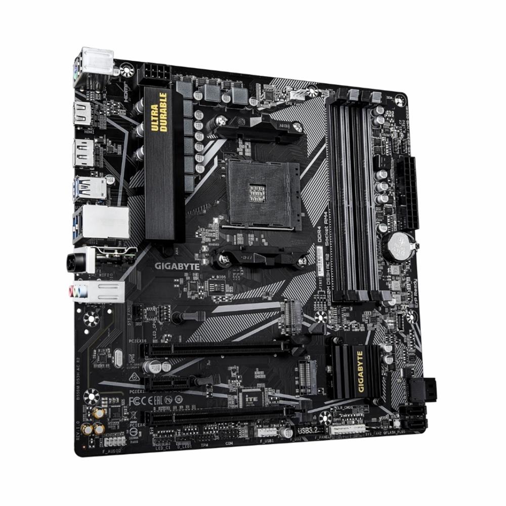Placa-Mãe GIGABYTE B550M DS3H AC R2,Chipset AMD B550, AMD AM4, MATX, DDR4, Preto
