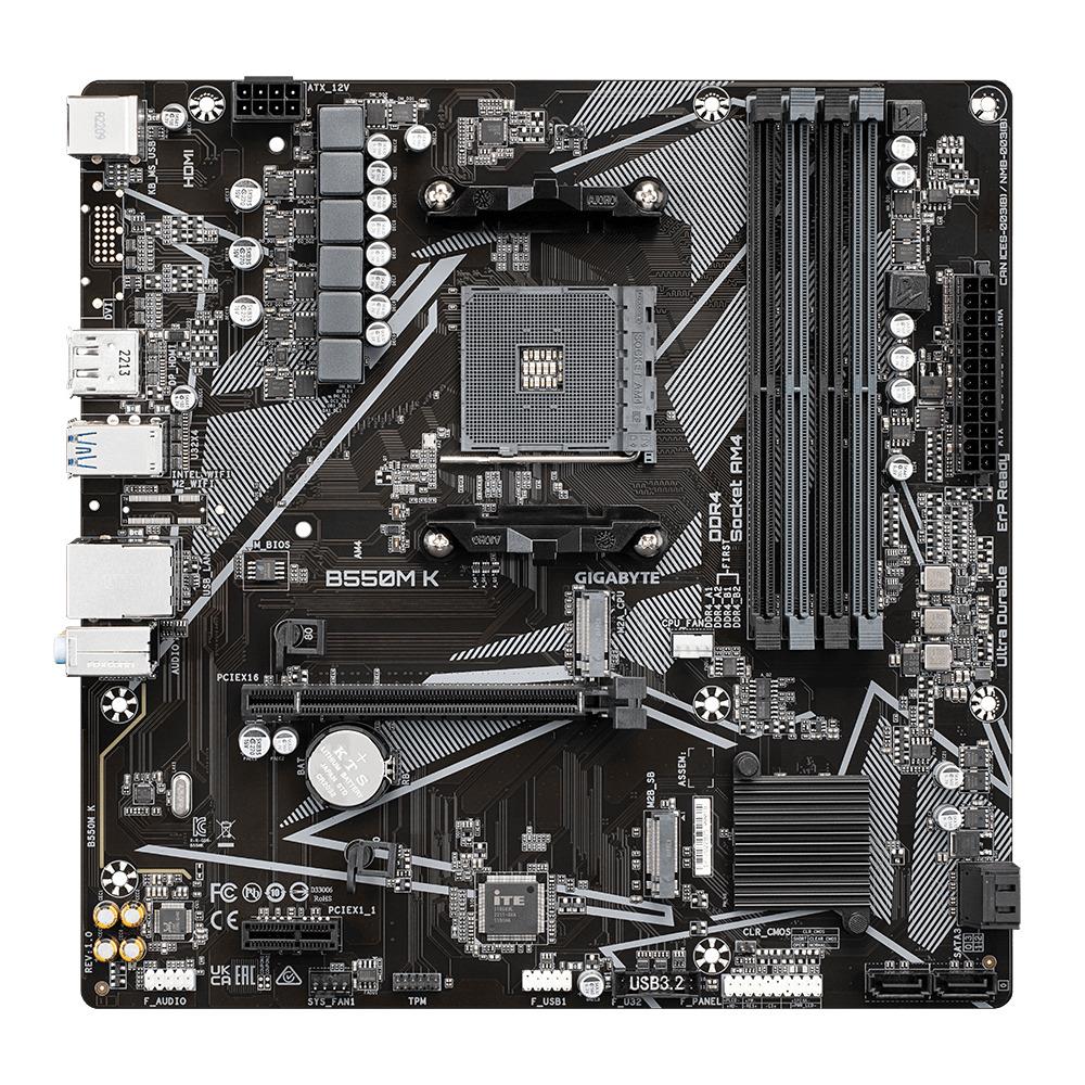 Placa Mãe Gigabyte B550M K, Chipset B550, AMD AM4, mATX, DDR4