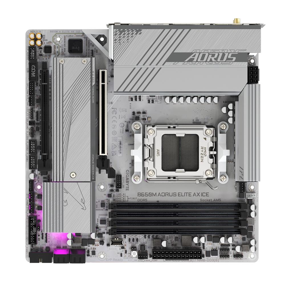 Placa Mãe Gigabyte B650M Aorus Elite AX Ice, Wi-Fi 6E, Chipset B650, AMD AM5, mATX, DDR5