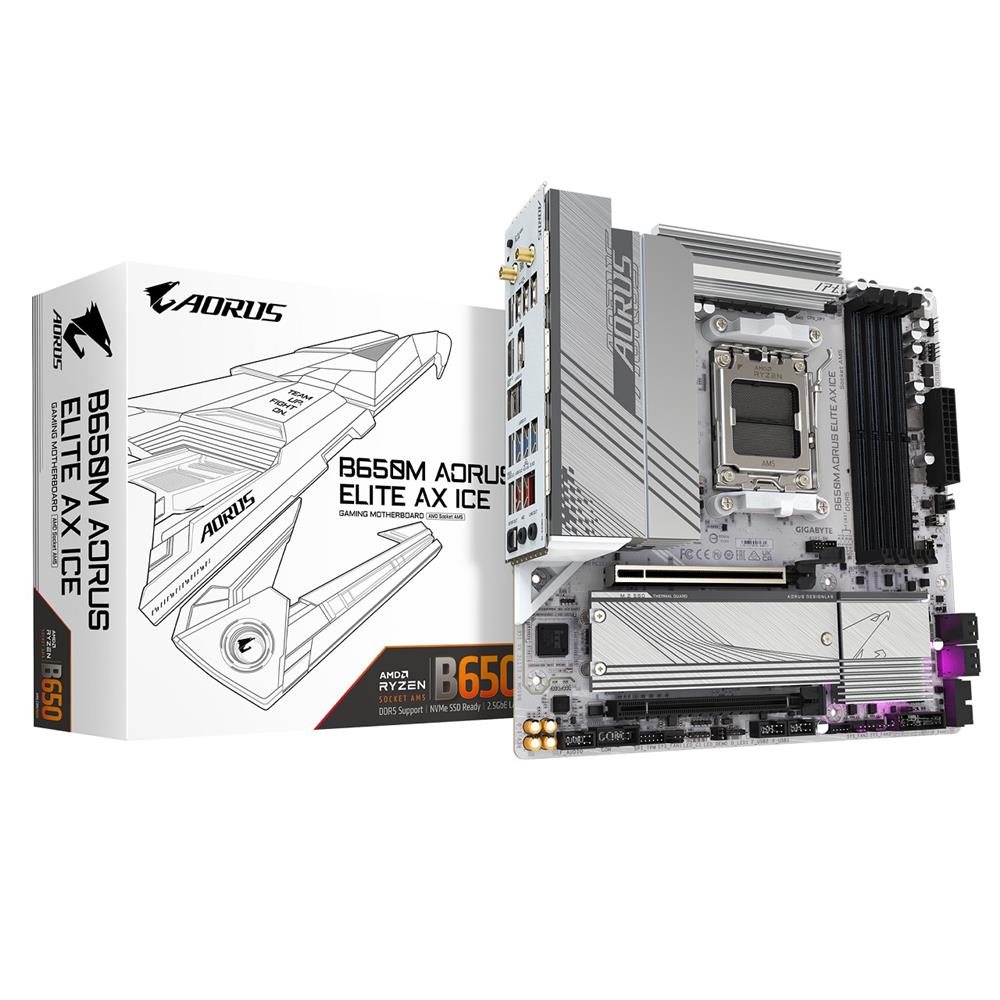 Placa Mãe Gigabyte B650M Aorus Elite AX Ice, Wi-Fi 6E, Chipset B650, AMD AM5, mATX, DDR5