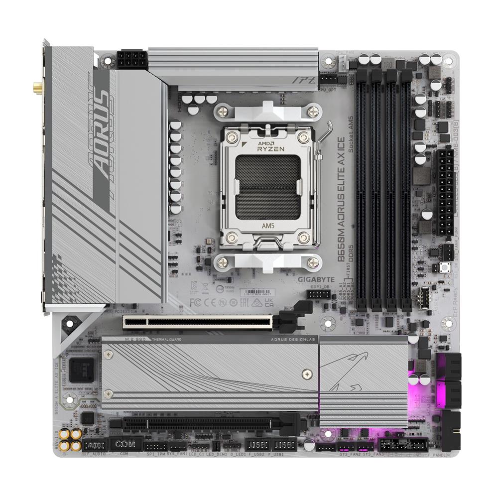Placa Mãe Gigabyte B650M Aorus Elite AX Ice, Wi-Fi 6E, Chipset B650, AMD AM5, mATX, DDR5