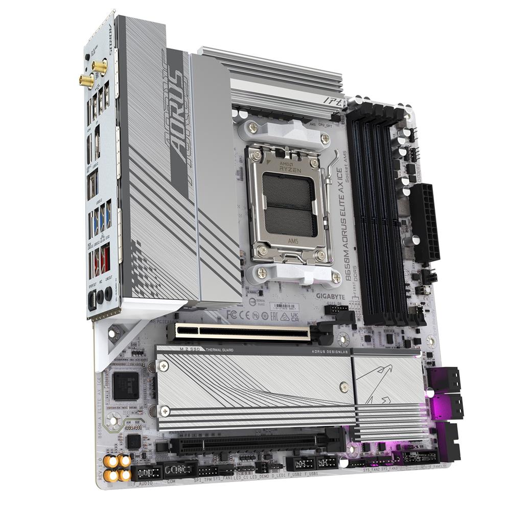 Placa Mãe Gigabyte B650M Aorus Elite AX Ice, Wi-Fi 6E, Chipset B650, AMD AM5, mATX, DDR5