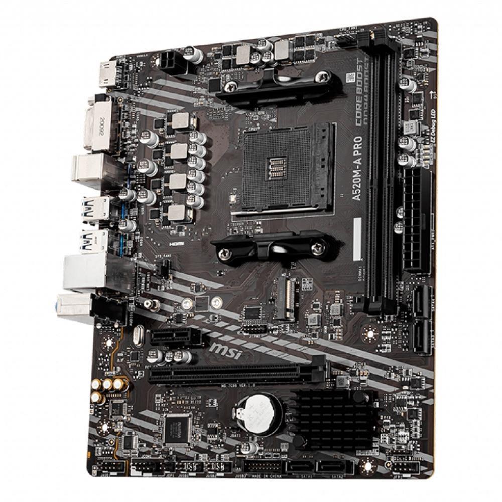 Placa Mãe MSI A520M-A Pro, Chipset A520, AM4, mATX, DDR4 OC 4400MHz, M.2 NVMe, HDMI, Suporte Ryzen 5000 Series