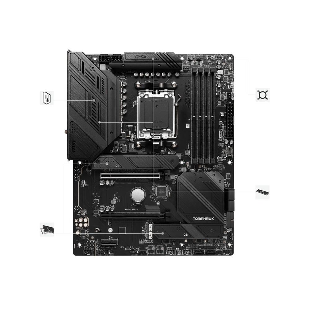Placa-mãe MSI MAG B650 TOMAHAWK WiFi, Chipset AMD B650, Socket AM5, DDR5 ATX, Preto