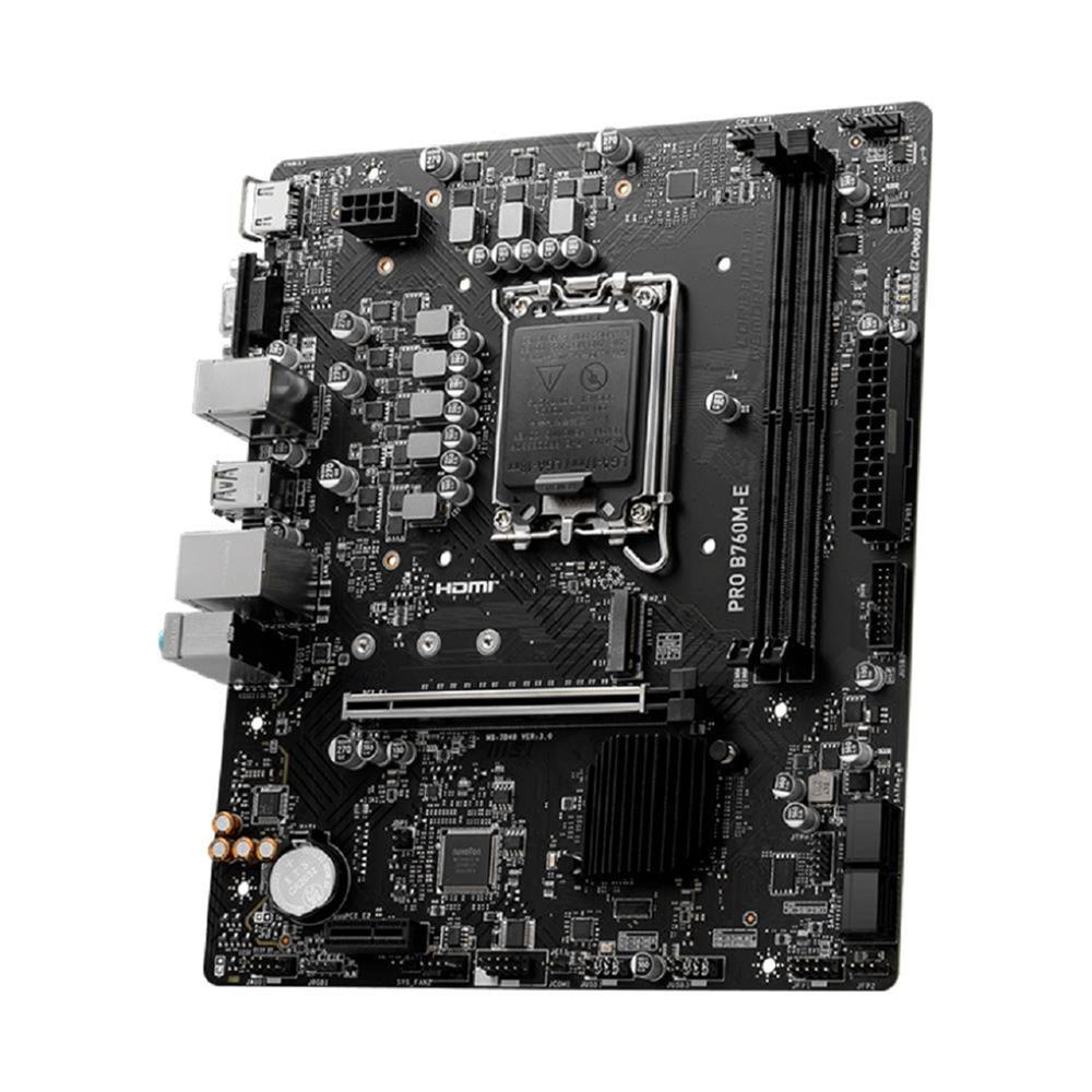 Placa Mãe MSI PRO B760M-E, Chipset B760, LGA1700, mATX, DDR4 OC 5333MHz, M.2 PCIe 4.0, HDMI/DP, Suporte Intel Core 12/13/14
