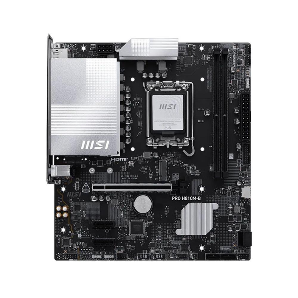 Placa-mãe MSI PRO H810M-B, Intel LGA1851, Chipset H810, DDR5 128GB 6400MHz, M.2 PCIe 4.0 NVMe, HDMI 4K, DisplayPort, LAN 2.5G, Prata