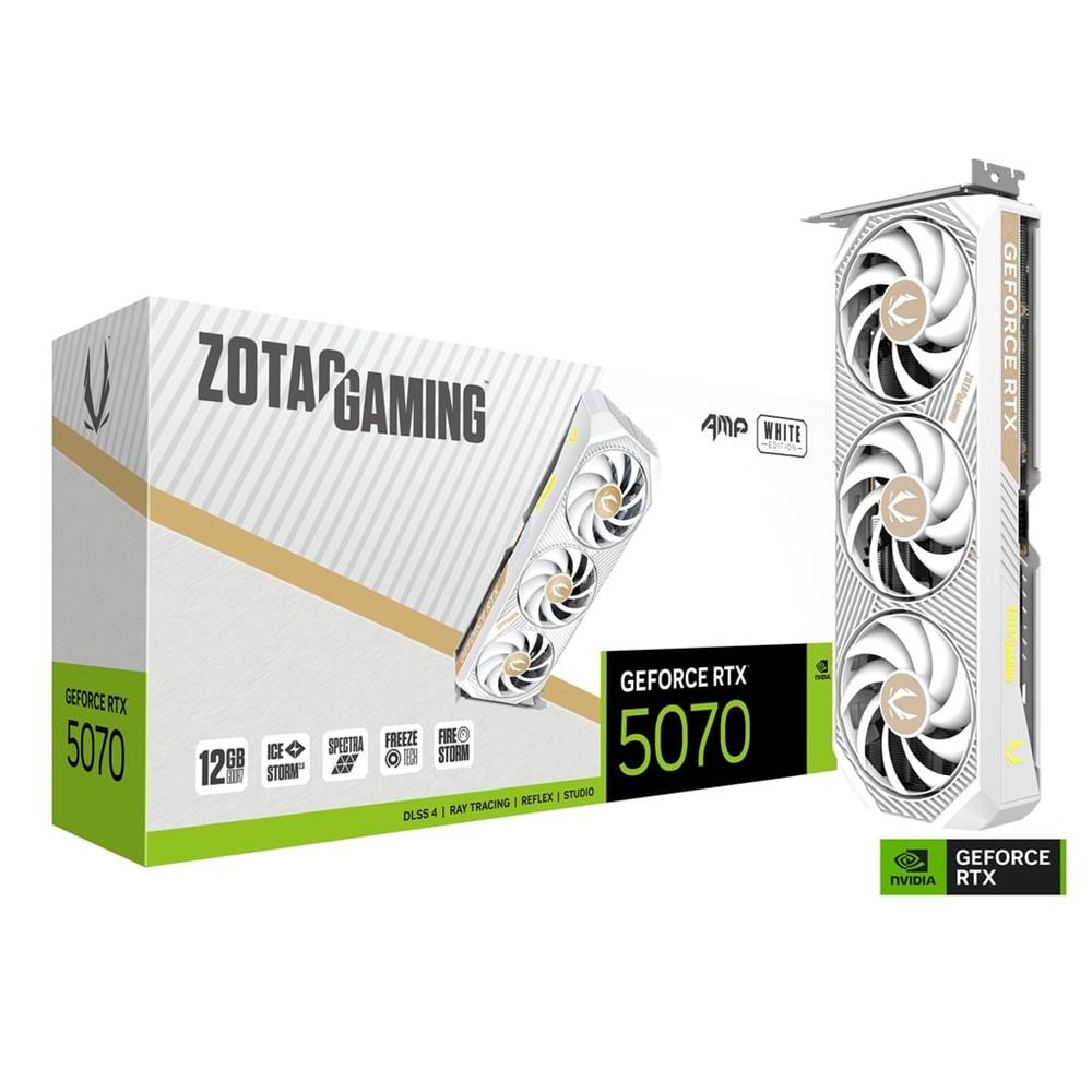 Placa De Vídeo Zotac Geforce RTX 5070 AMP 12GB GDDR7 Branco - ZT-B50700FQ-10P